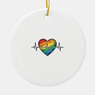Adorno De Cerámica Corazón de latido de arcoíris diseño de grabado vi
