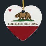Adorno De Cerámica corazón de Long Beach de la bandera de California<br><div class="desc">Corazón de la república de Long Beach California</div>