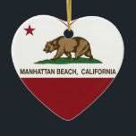 Adorno De Cerámica corazón de Manhattan Beach de la bandera de<br><div class="desc">Corazón de la república de Manhattan Beach California</div>