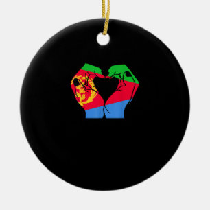 Adorno De Cerámica Corazón de manos con bandera eritrea