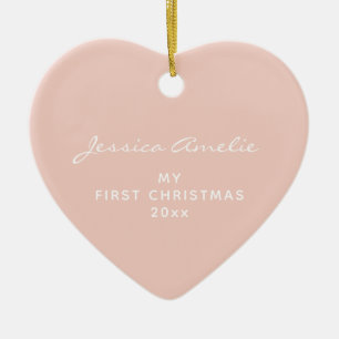 Adorno De Cerámica Corazón de Minimal Blush para la Primera Navidad d