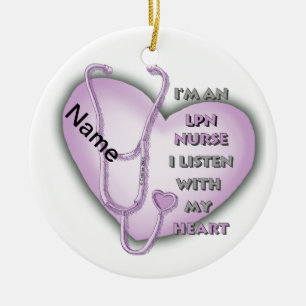 Adorno De Cerámica Corazón de Morado Enfermera LPN