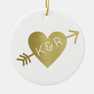 Adorno De Cerámica corazón de oro falso con una flecha, bonito