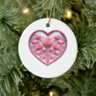 Adorno De Cerámica Corazón De Rosas