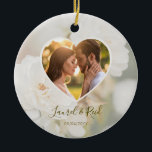 Adorno De Cerámica Corazón de rosas blancas desvaídas románticas Foto<br><div class="desc">Celebra tu amor con este elegante adorno de boda que presenta una foto de rosa blanca soñadora de Destei, desvanecida para un fondo romántico atemporal. Una plantilla de foto en forma de corazón te permite mostrar una imagen favorita de la pareja con áreas de texto personalizables debajo para nombres y...</div>