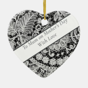 Adorno De Cerámica Corazón del Día de la Madre con encaje editable