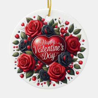 Adorno De Cerámica Corazón El día de San Valentín elegante con Rosas