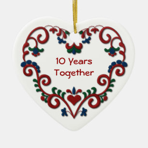 Adorno De Cerámica Corazón escandinavo 10 años junto de aniversario