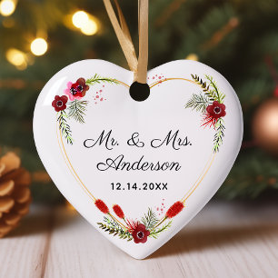 Adorno De Cerámica Corazón floral personalizado con foto de boda de S