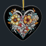 Adorno De Cerámica Corazón floral personalizado con mensaje sensorial<br><div class="desc">Bonito floral de corazón ai art. Tattoo estilo arte con un mensaje sentimental personalizado en la parte de atrás.</div>