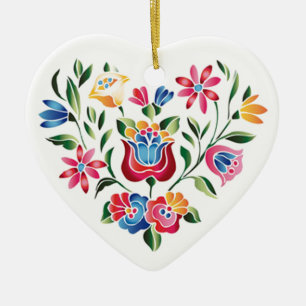 Adorno De Cerámica Corazón húngaro de la flor del OPUS