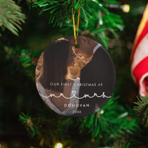 Adorno De Cerámica Corazón lindo Fuente Primera Navidad como Sr. y Sr