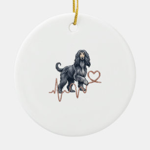 Adorno De Cerámica Corazón Línea Latido Perro Lebrel Afgano