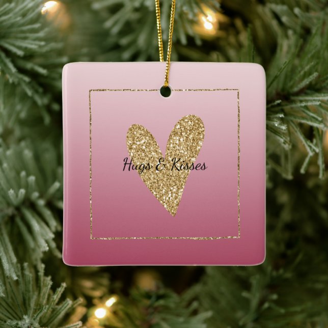 Adorno De Cerámica Corazón Purpurina Ombre Rosa (Árbol)