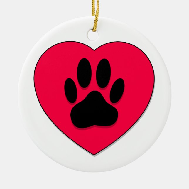 Adorno De Cerámica Corazón Rojo Con Papas De Perro Impresión (Frente)