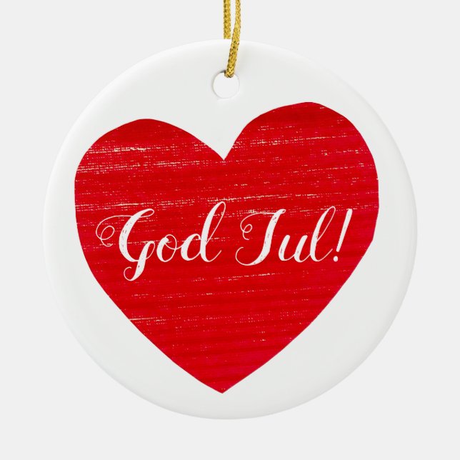 Adorno De Cerámica Corazón rojo de Navidad sueco personalizado (Frente)