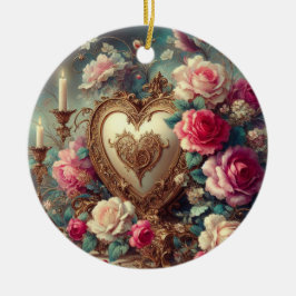 Adorno De Cerámica Corazón, Rosa y velas por una querida