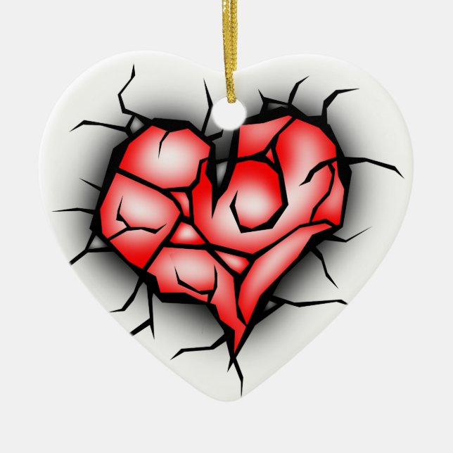 Adorno De Cerámica Corazón roto y destrozado (Frente)