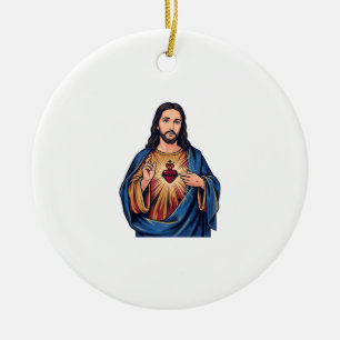 Adorno De Cerámica Corazón Sagrado Grabado Antiguo Vector Religioso D