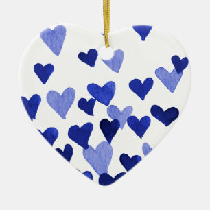 Adorno De Cerámica Corazones acuarelas del Día de San Valentín - azul