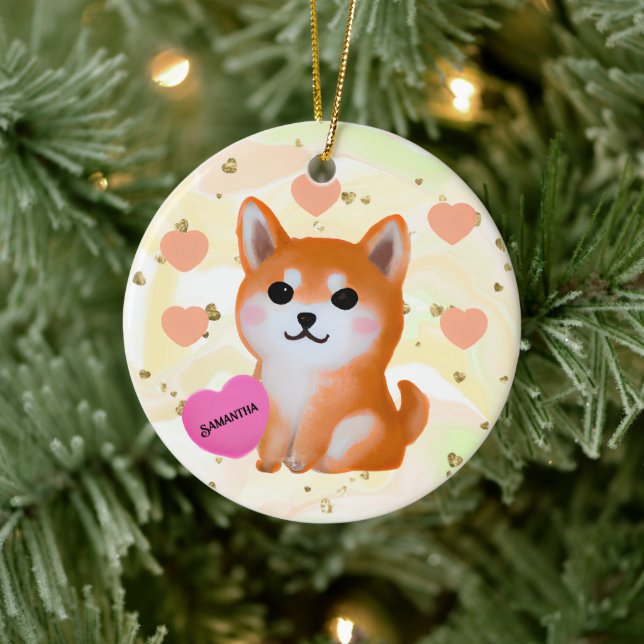 Adorno De Cerámica Corazones chiba inu | Para Perro Lover (Árbol)