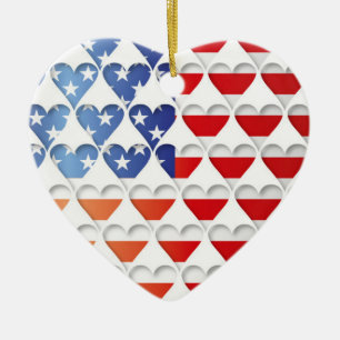 Adorno De Cerámica Corazones de amor de la bandera americana