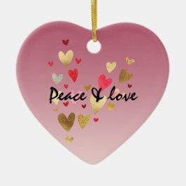 Adorno De Cerámica Corazones de amor rosados dorados