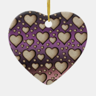 Adorno De Cerámica Corazones de arena sobre fondo morado