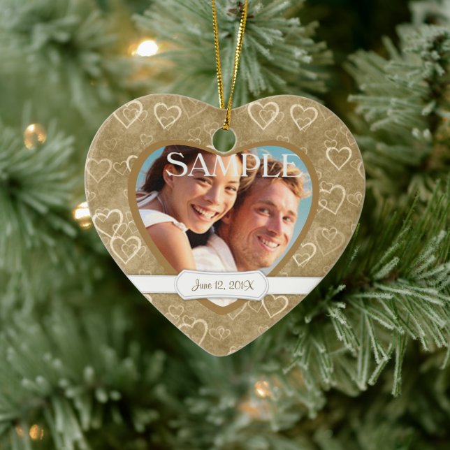 Adorno De Cerámica Corazones de bronce antiguos recién casados (Árbol)