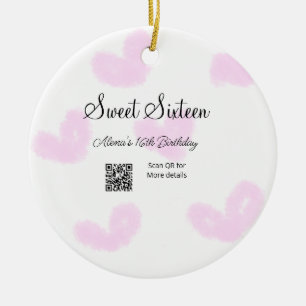 Adorno De Cerámica Corazones de color rosa QR Dulce cumpleaños