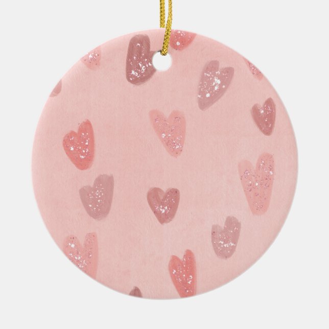 Adorno De Cerámica Corazones de corte con patrones rosados (Frente)