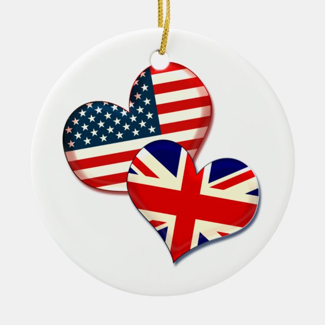 Adorno De Cerámica corazones de Estados Unidos y Reino Unido (Frente)