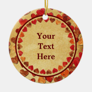 Adorno De Cerámica Corazones De Hojas De Otoño En Papel Antiguo