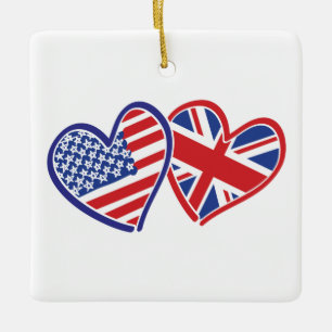 Adorno De Cerámica Corazones de la bandera de los Estados Unidos y de