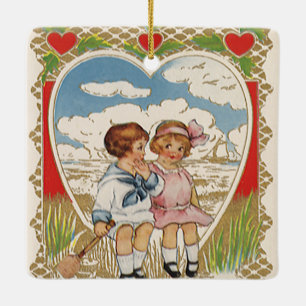 Adorno De Cerámica Corazones de niños vintage victorianos para el día