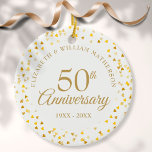 Adorno De Cerámica Corazones de oro de 50 años<br><div class="desc">Diseñado para coordinar con nuestra colección Gold Hearts de 50 Aniversarios. Con delicados corazones dorados. Personalice con su especial información de 50 años de oro en letras de oro de moda. Diseñado por Thisisnotme©</div>