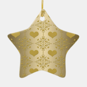 Adorno De Cerámica Corazones de oro dulces patrón damasco