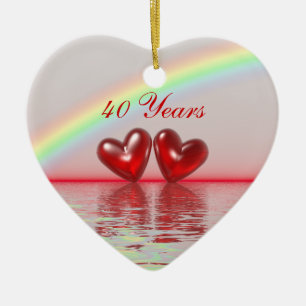 Adorno De Cerámica Corazones de Rubí 40 Aniversario