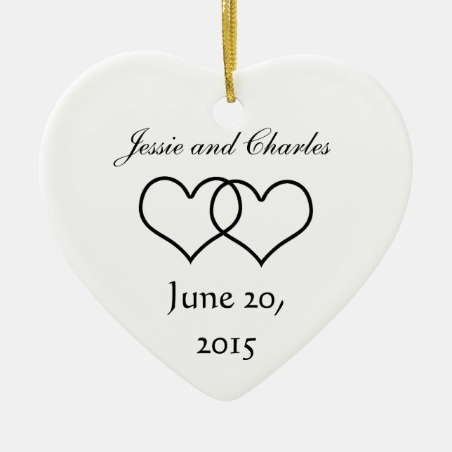 Adorno De Cerámica Corazones entrelazados - blancos y negros (Frente)