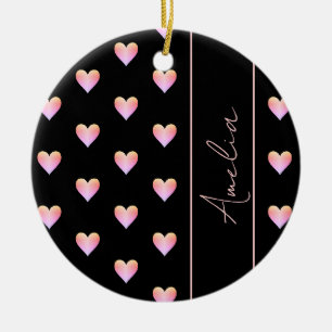 Adorno De Cerámica Corazones modernos Navidades personalizados rosado