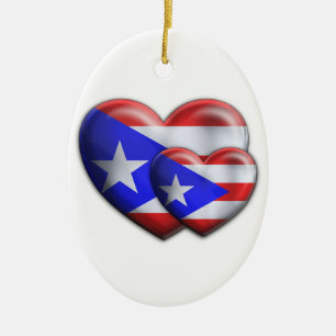 Adorno De Cerámica Corazones puertorriqueños de la bandera