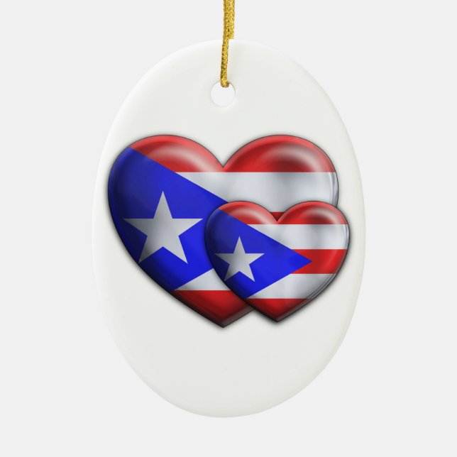 Adorno De Cerámica Corazones puertorriqueños de la bandera (Frente)