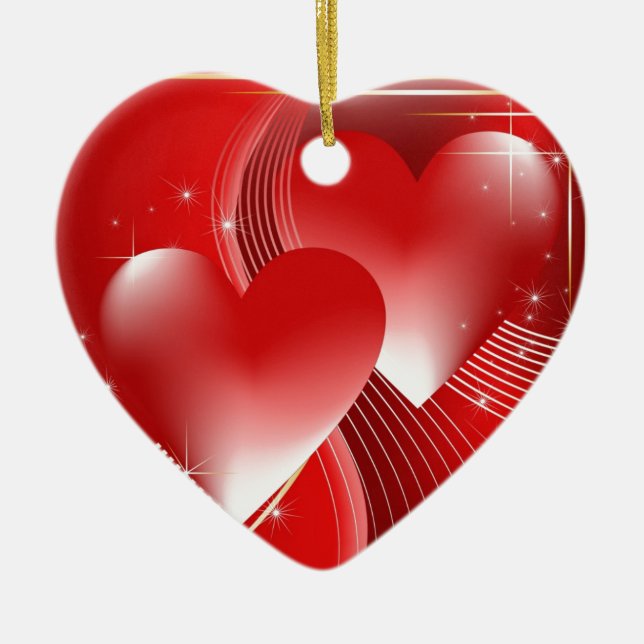 Adorno De Cerámica Corazones rojos (Frente)