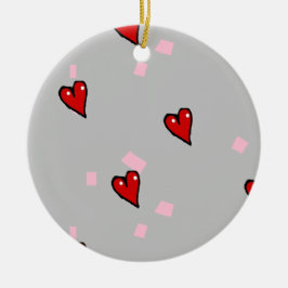 Adorno De Cerámica Corazones rojos en gris
