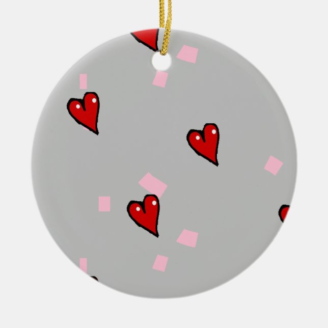Adorno De Cerámica Corazones rojos en gris (Frente)