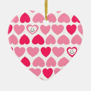 Adorno De Cerámica Corazones rosados con la tarjeta del día de San