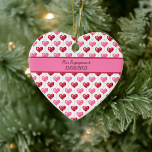 Adorno De Cerámica Corazones rosados y rojos Compromiso Boda Navidad