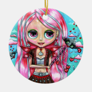 Adorno De Cerámica Corazones y besos cutáneos muñeca de hadas de ojos