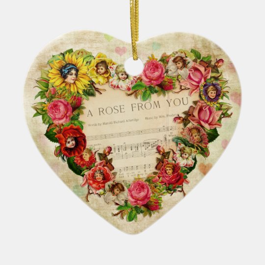 Adorno De Ceramica Corazones Y Flores Del Vintage Zazzle Es