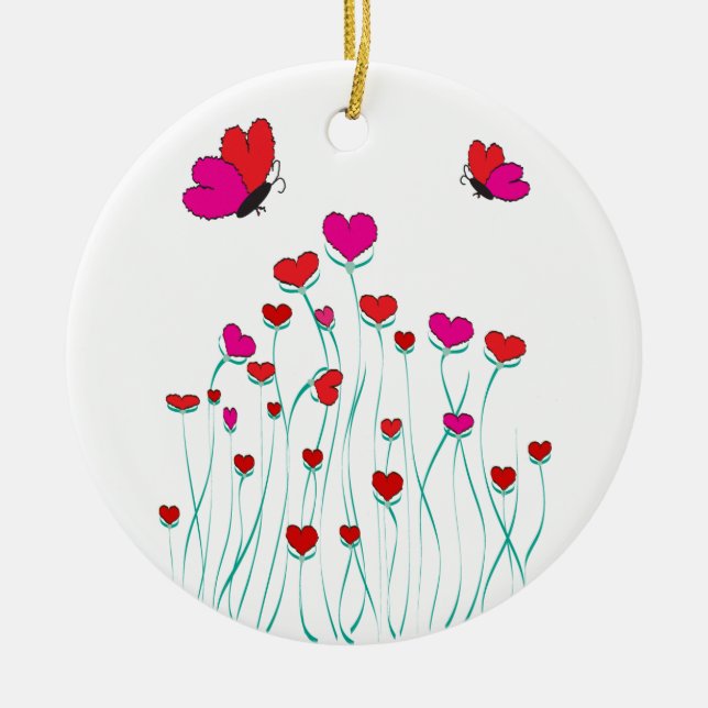 Adorno De Cerámica Corazones y mariposas Valentine Love (Frente)